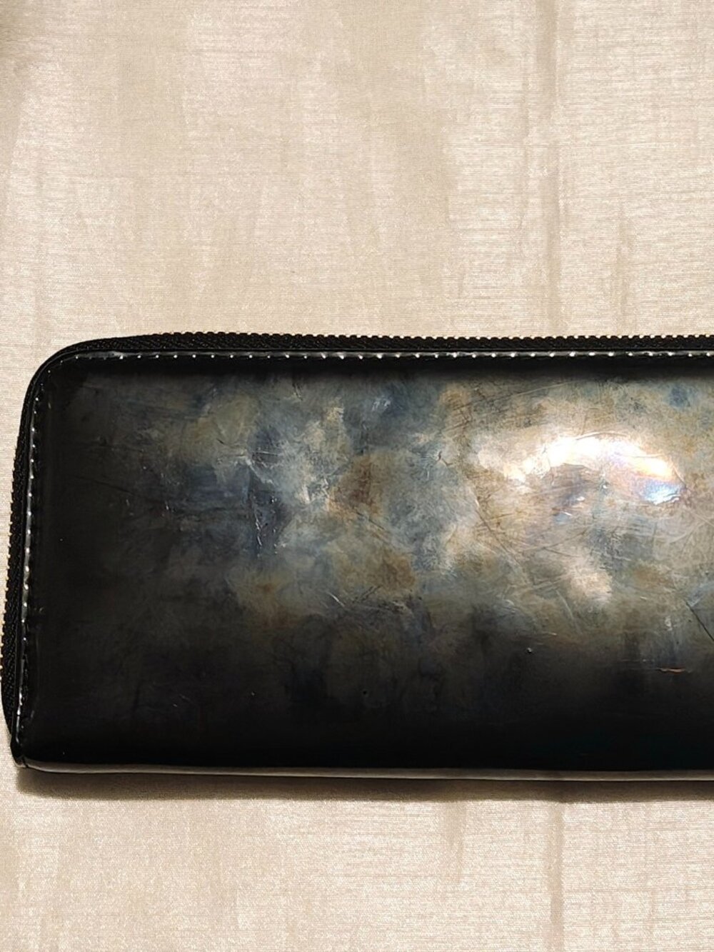 Black patent wallet with wrist strap